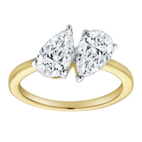 Twin Flames 14K Gold Pear Cut Lab Grown Diamond Toi et Moi Ring - 2 ct