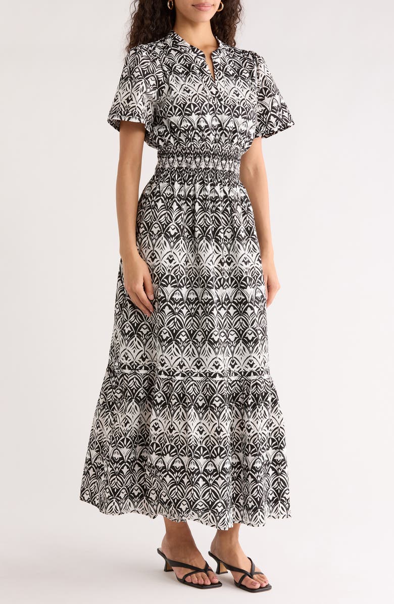 SUGARLIPS Lara Floral Print A-Line Dress, Alternate, color, Black-White