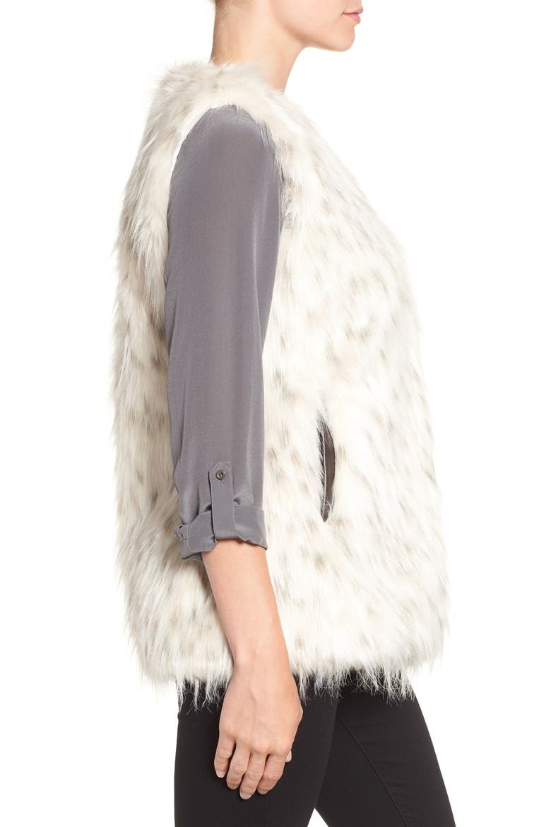Collarless Faux Fur Vest, Alternate, color, WHITE BLACK TIPPING