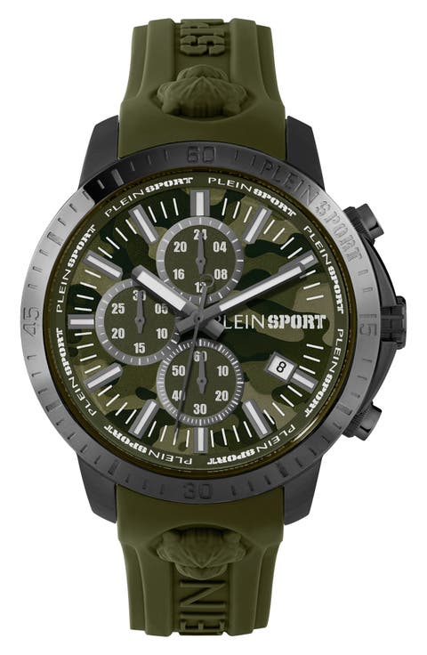 Camo Dial Three-Hand Quartz Silicone Strap Watch, 43mm