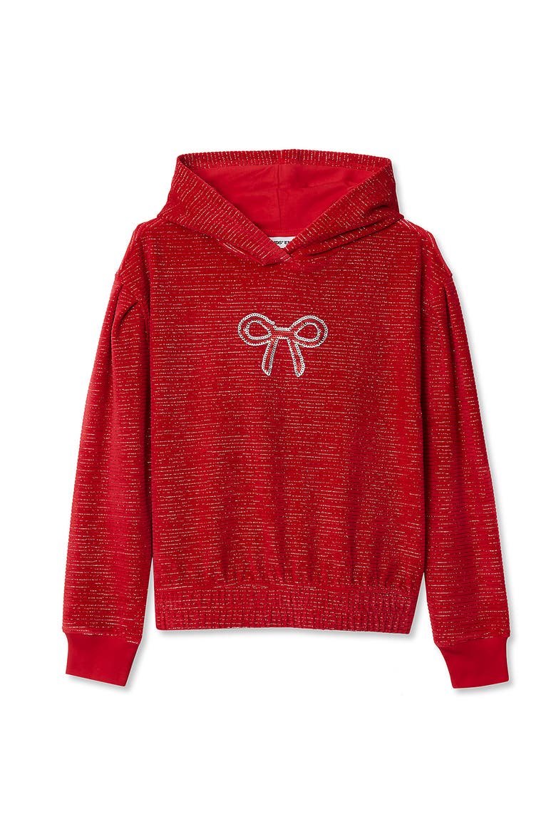Girls Velour Hoodie Sweatshirt, Main, color, Cherry Bow Stripe