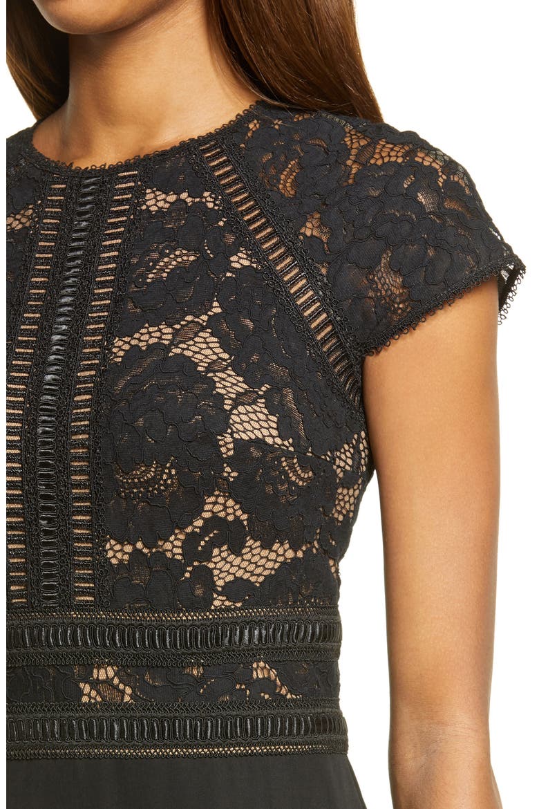 Lace & Crepe A-Line Gown, Alternate, color, BLACK/ NUDE