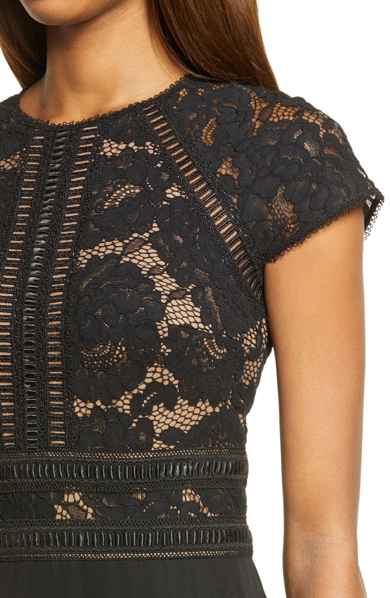 Tadashi Shoji Lace 
Crepe A-Line Gown, Alternate, color, Black/ Nude