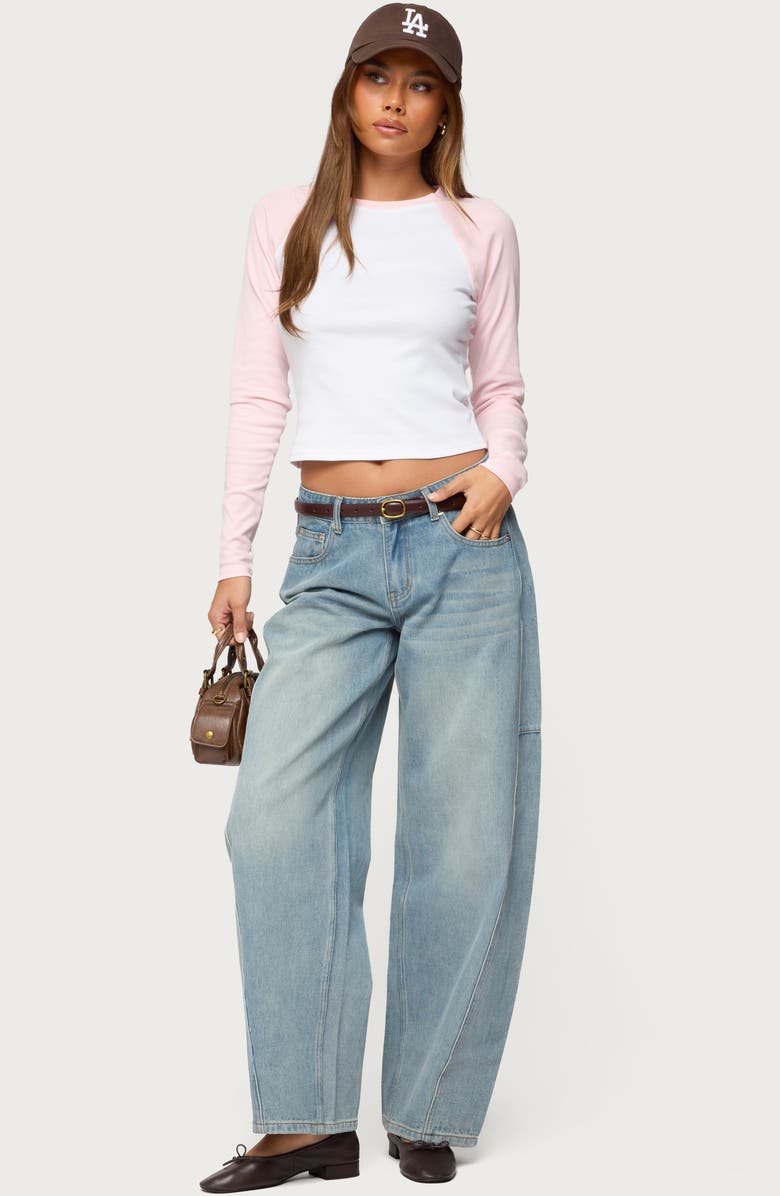 EDIKTED Raya Raglan Long Sleeve Crop Top, Alternate, color, Pink-And-White