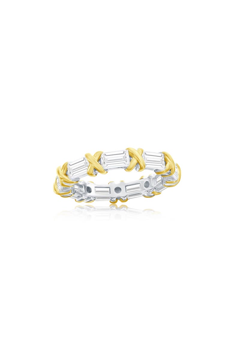 Two-Tone Baguette Cubic Zirconia X Eternity Band Ring, Main, color, TWO TONE