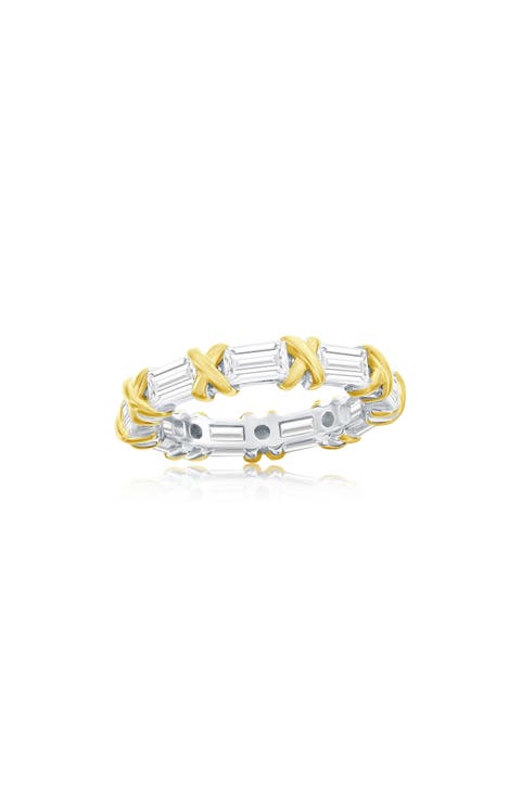 Two-Tone Baguette Cubic Zirconia X Eternity Band Ring