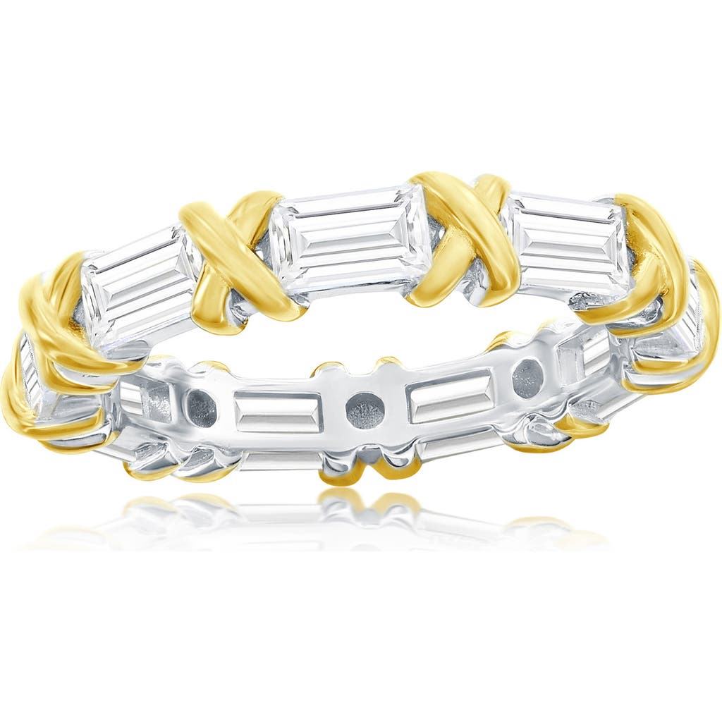 Suzy Levian Two-tone Baguette Cubic Zirconia X Eternity Band Ring
