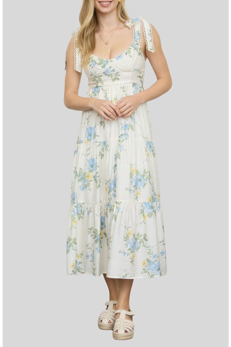 Loop Trim Tie Shoulder Maxi Dress, Main, color, BLUE MULTI