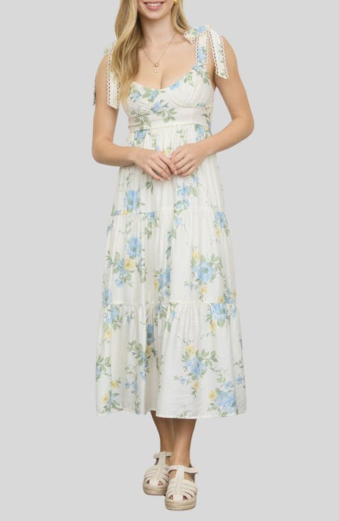 Loop Trim Tie Shoulder Maxi Dress