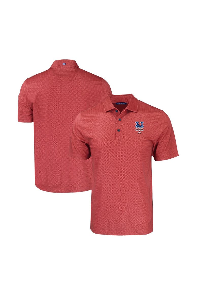 Men's Cutter & Buck  Red New York Mets Stars & Stripes Big & Tall Pike Eco Tonal Geo Print Stretch Recycled Polo, Main, color, Red