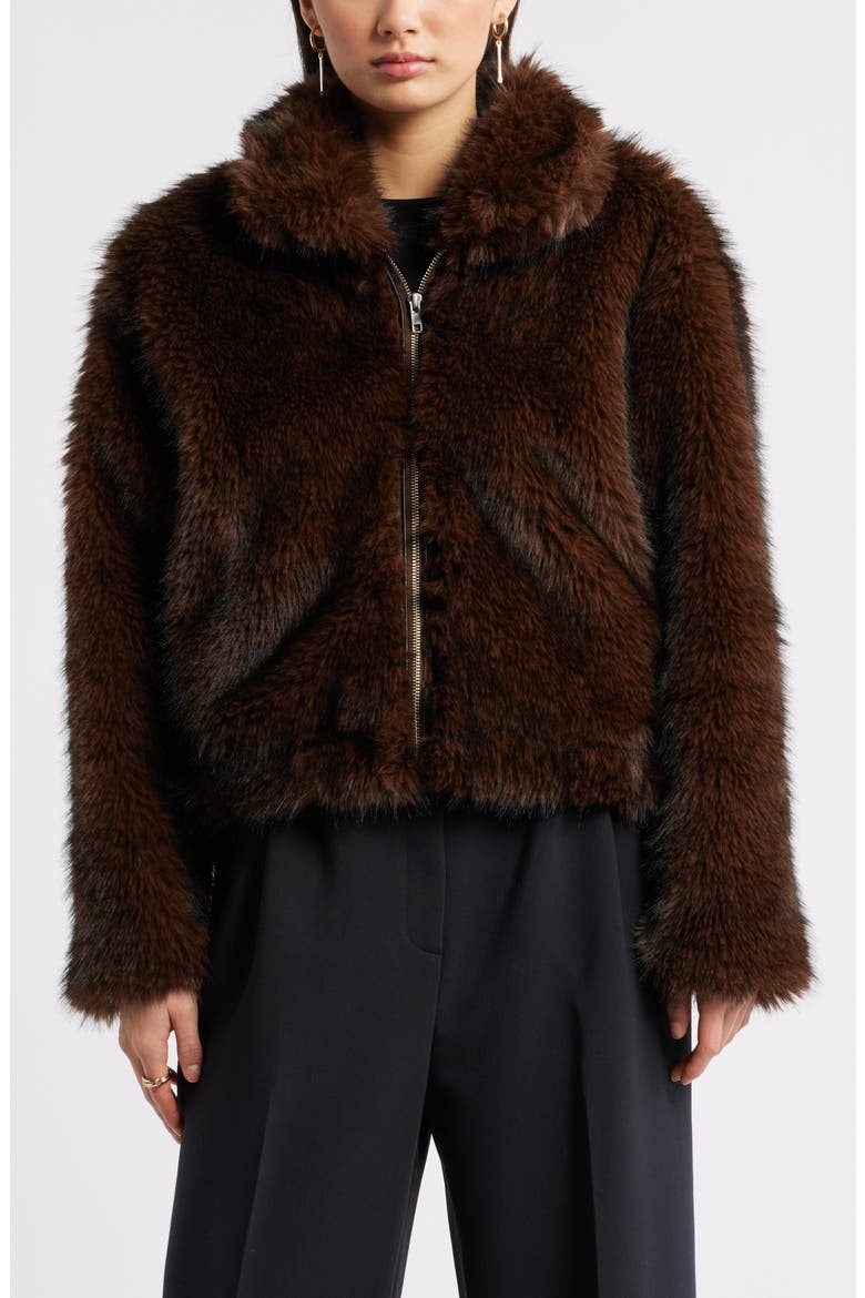 Faux Fur Bomber Jacket, Alternate, color, BROWN COFFEE