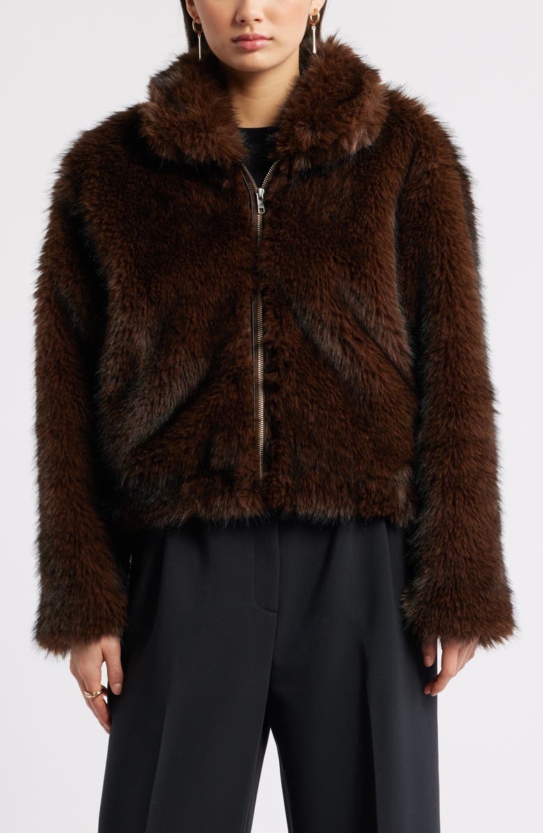 Open Edit Faux Fur Bomber Jacket, Alternate, color, Brown Coffee