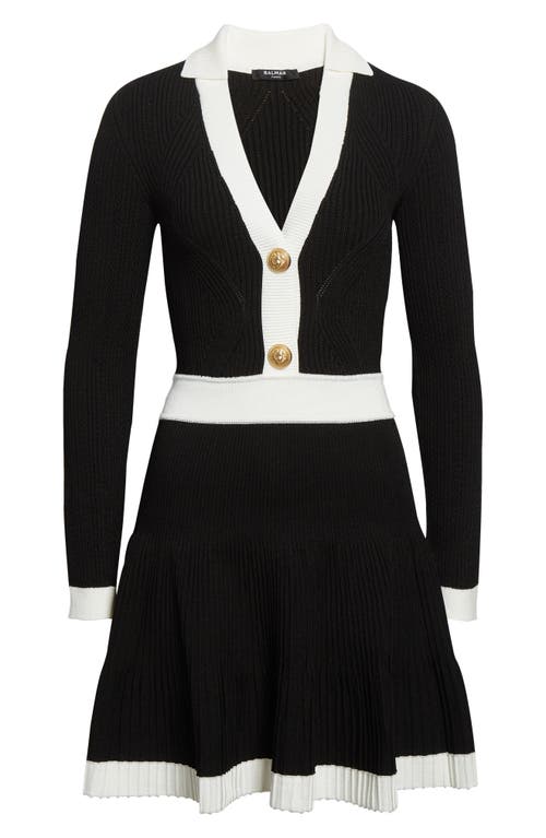 Balmain Colorblock Twisted Cable Long Sleeve Sweater Dress In Black