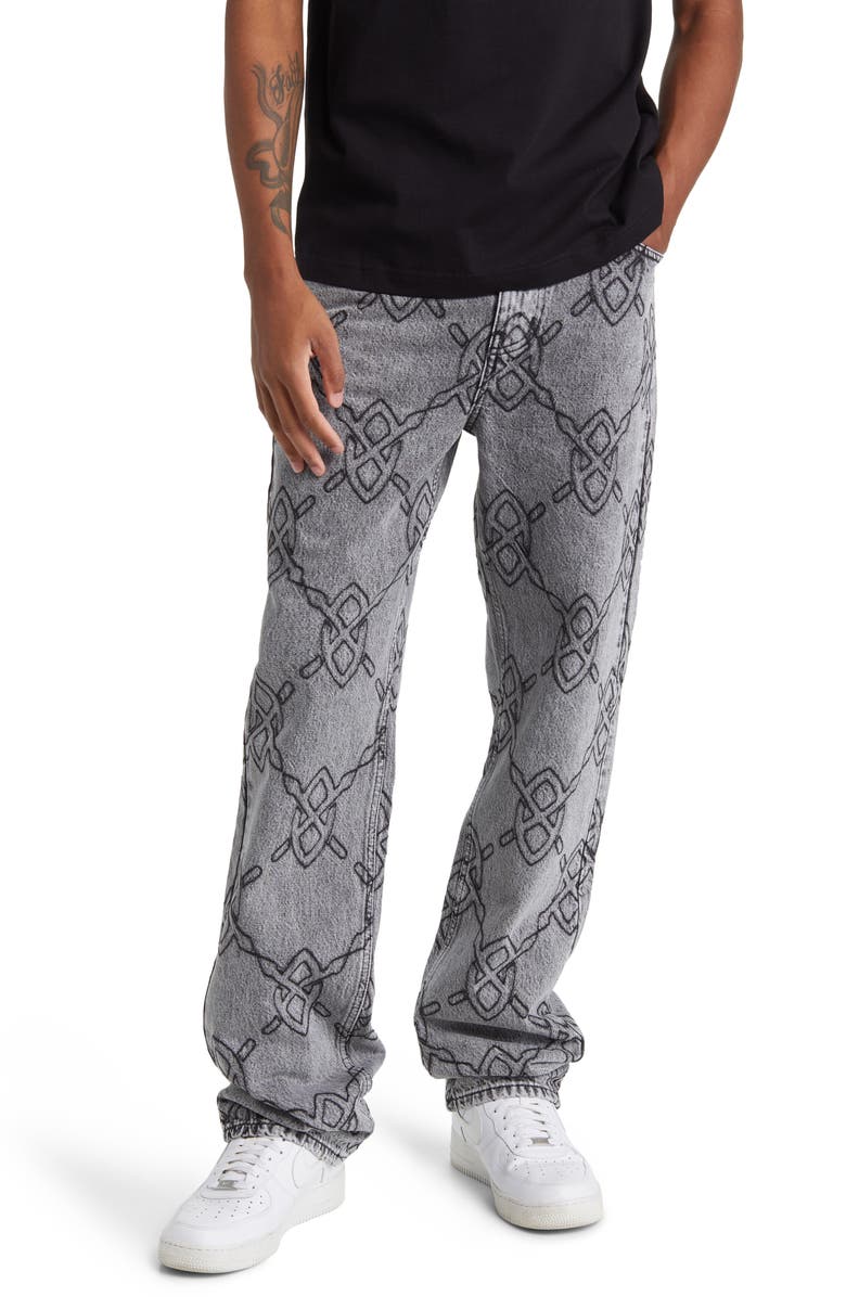 DAILY PAPER Rahul Logo Print Straight Leg Nonstretch Denim Jeans, Main, color, 