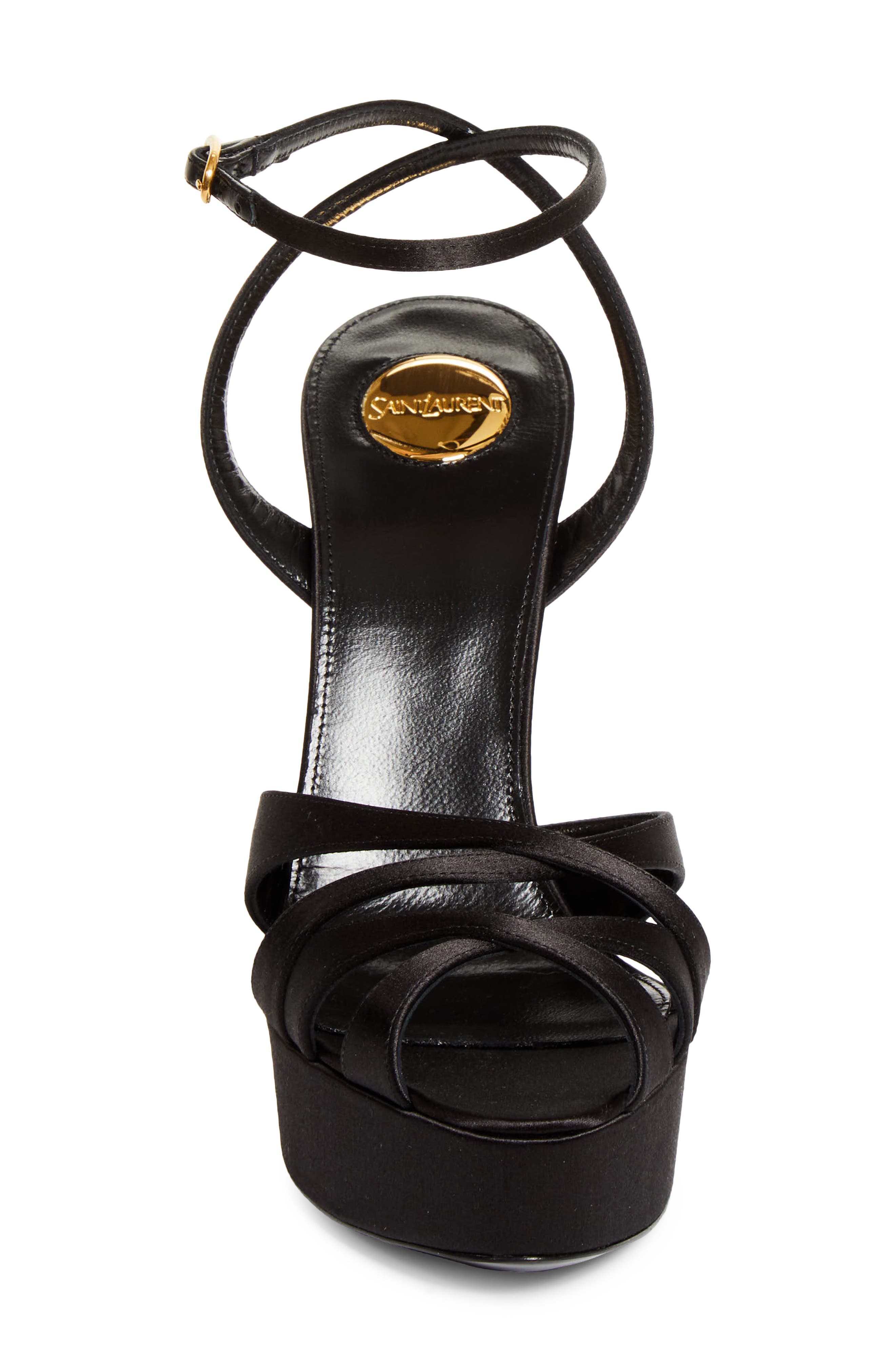 Saint Laurent Chandelle Ankle Strap Platform Sandal, Alternate, color, Black