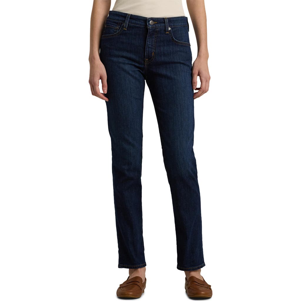 Ralph Lauren Lauren High Waist Straight Leg Jeans In Deep Royal Wash Denim