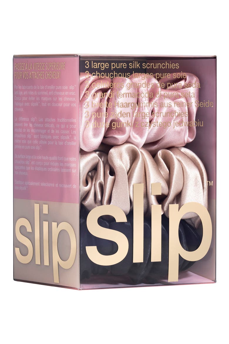 3-Pack Large Silk Scrunchie Set, Alternate, color, MULTI