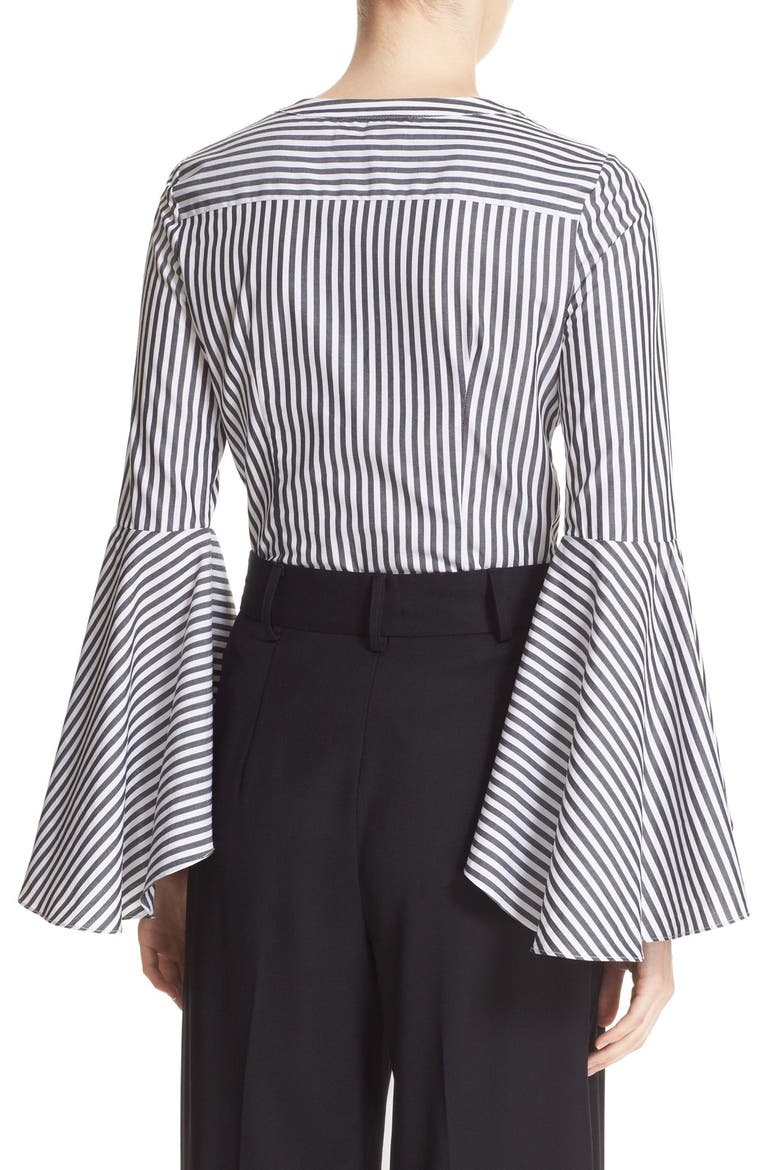 'Ruthie' Stripe Cotton Bell Sleeve Blouse, Alternate, color, BLACK