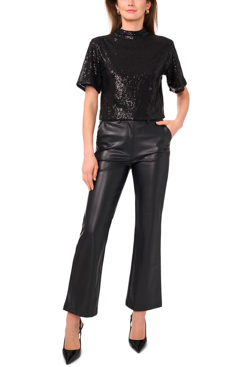 Sequin Mesh Short Sleeve Top, Alternate, color, RICH BLACK