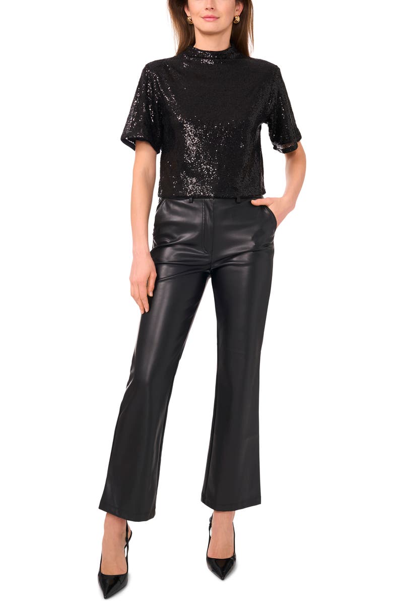 Vince Camuto Sequin Mesh Short Sleeve Top, Alternate, color, Rich Black