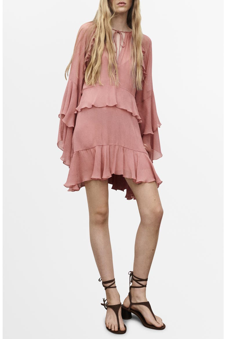 Ruffle Long Sleeve Dress, Main, color, PINK