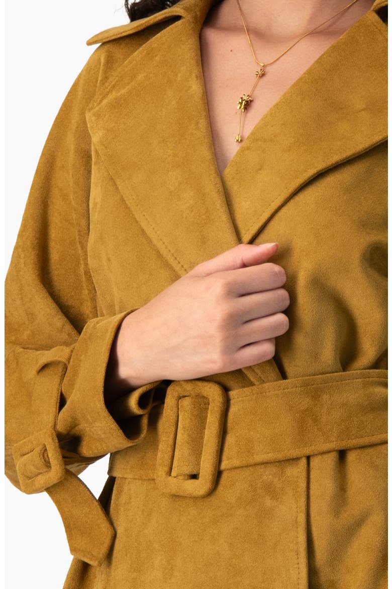 Faux-Suede Belted Wrap Jacket with Tie Cuffs, Alternate, color, Khaki