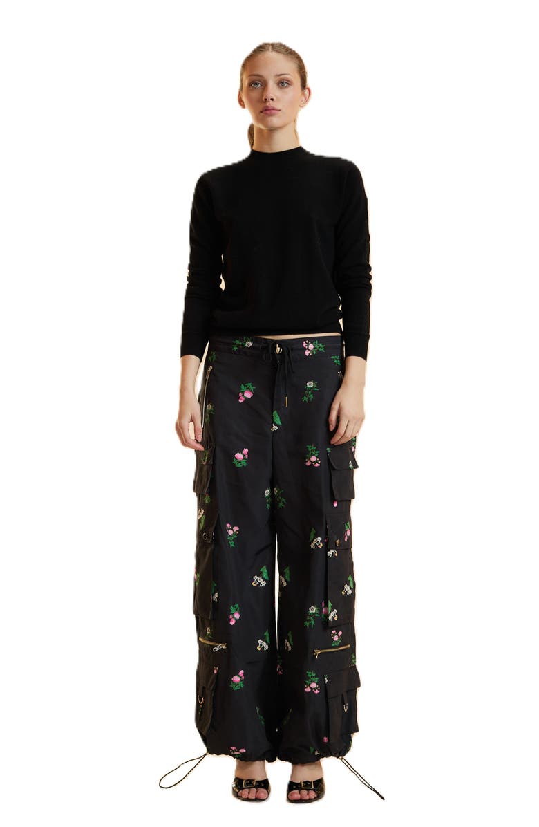 Cynthia Rowley Printed Cargo Pants, Main, color, Black Floral
