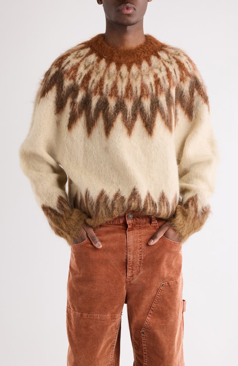 Isabel Marant Nicholas Oversize Fair Isle Mohair Blend Crewneck Sweater, Main, color, Rust