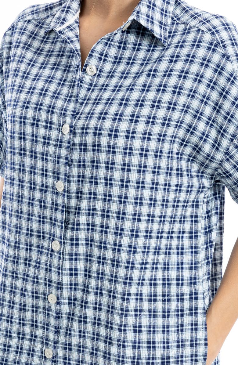 MAX STUDIO Plaid Short Sleeve Mini Shirtdress, Alternate, color, Navy/ Sky Plaid