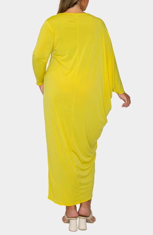 L I V D Louella Asymmetrical Long Sleeve Stretch Maxi Dress In Yellow