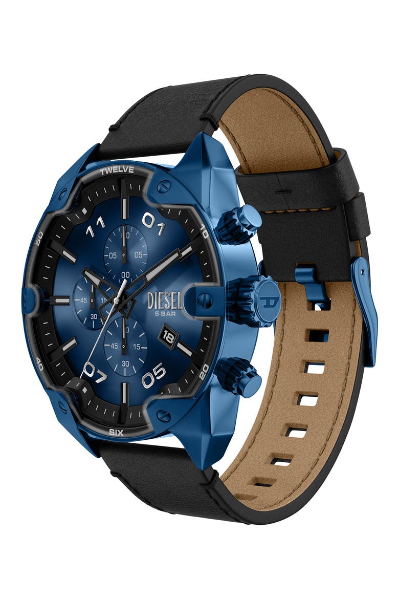 Spiked Blue Chronograph Leather Strap Watch, 49mm, Alternate, color, BLUE