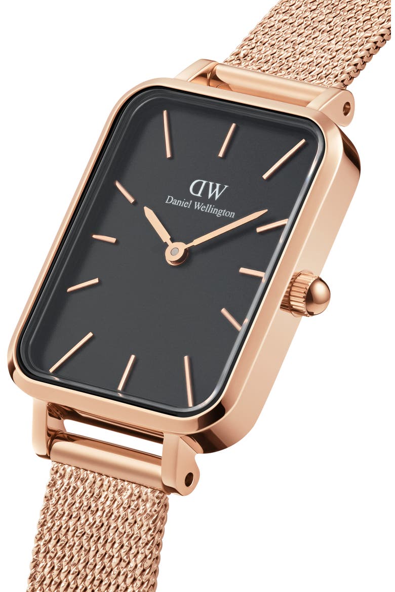 Quadro Melrose Mesh Strap Watch, 20mm x 26mm, Alternate, color, ROSE GOLD/BLACK