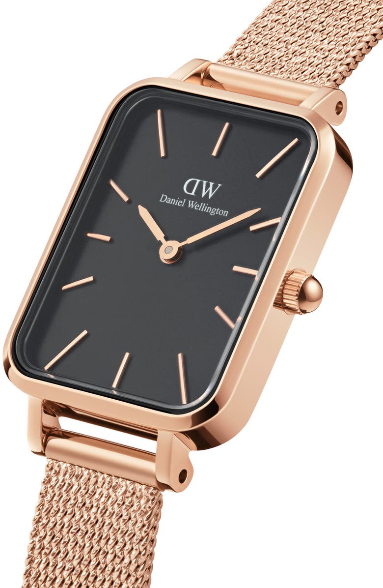 Daniel Wellington Quadro Melrose Mesh Strap Watch, 20mm x 26mm, Alternate, color, Rose Gold/Black
