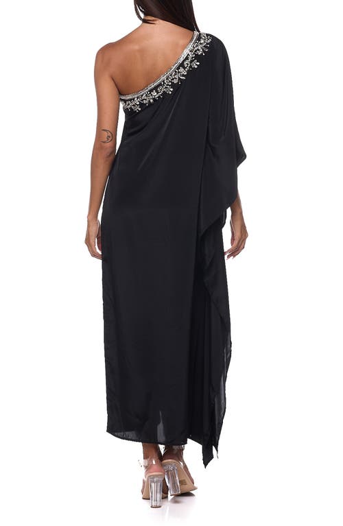 Ranee's Ranees Embellished One-shoulder Cover-up Dress In Black