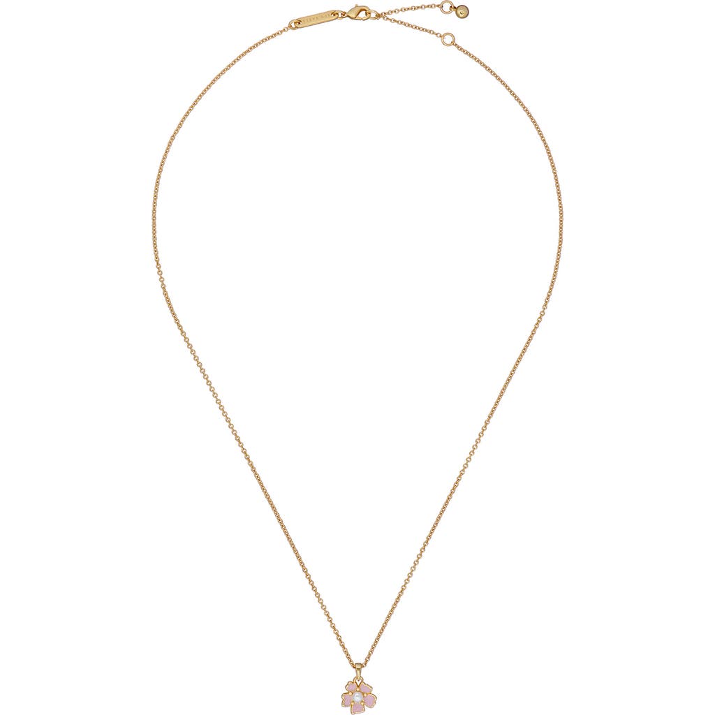 Ted Baker London Petiies Flower Pendant Necklace In Gold Tone Light Pink Pearl