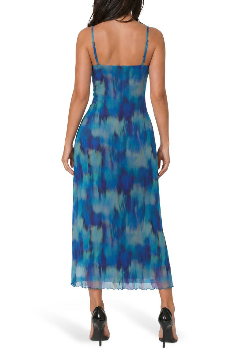 Printed Mesh V-Neck Maxi Dress, Alternate, color, BLUE MULTI