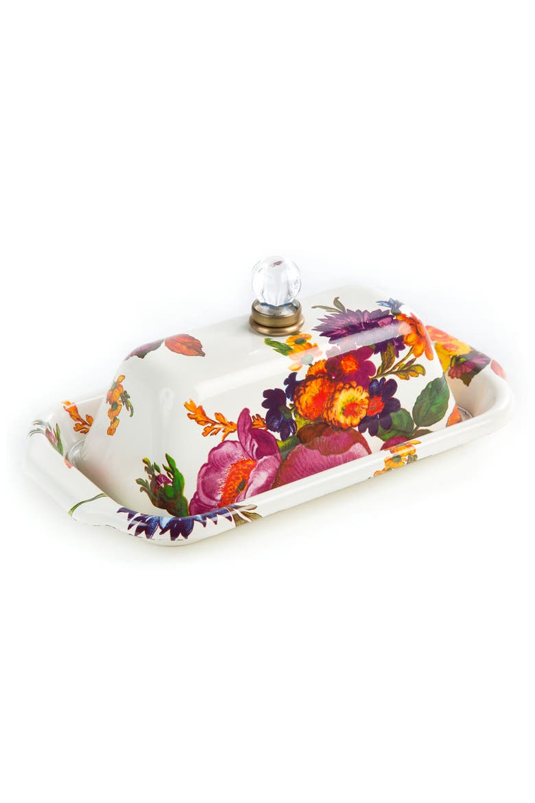 Flower Market Enameled Steel Butter Box, Main, color, WHITE MULTI