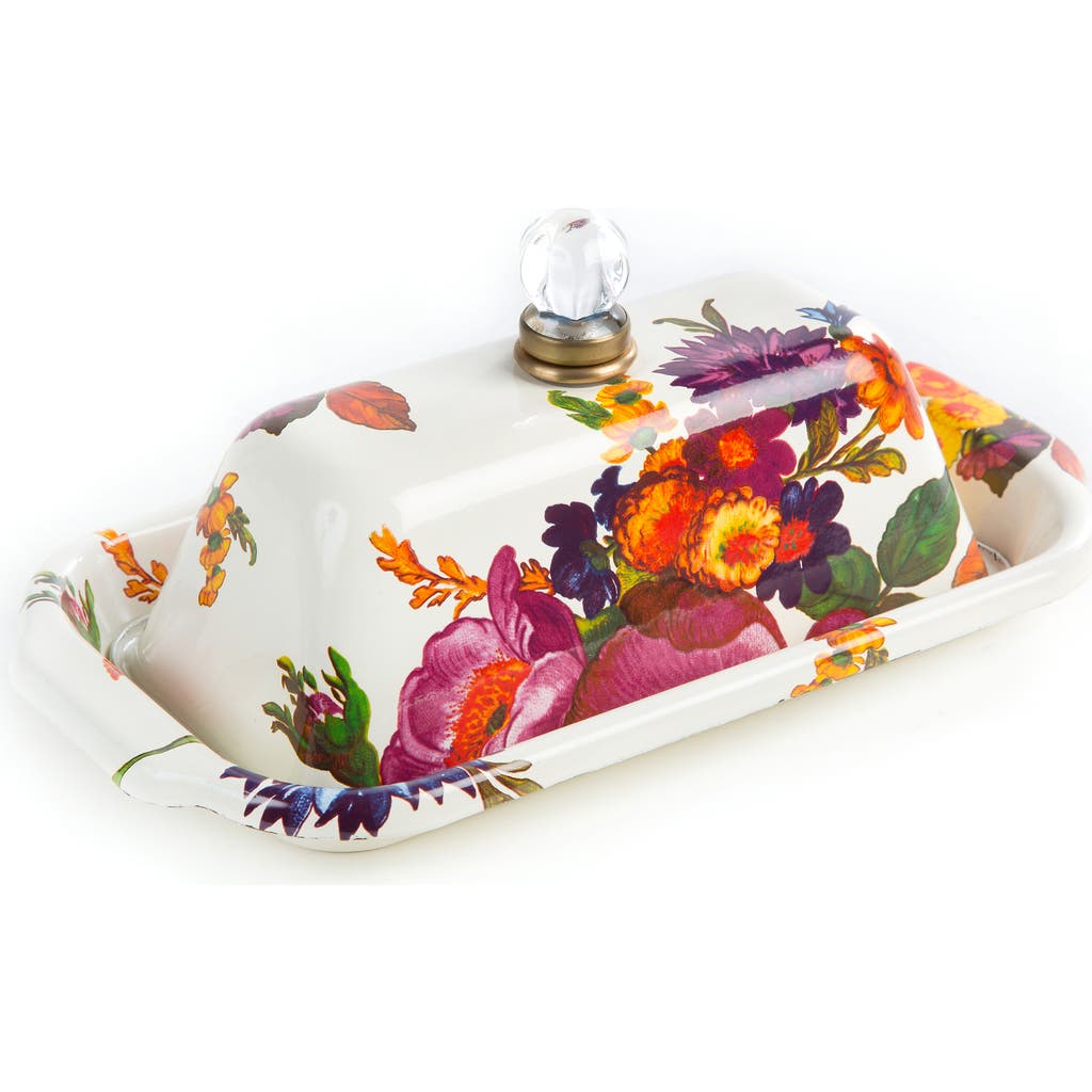 Mackenzie-childs White Flower Market Enameled Steel Butter Box