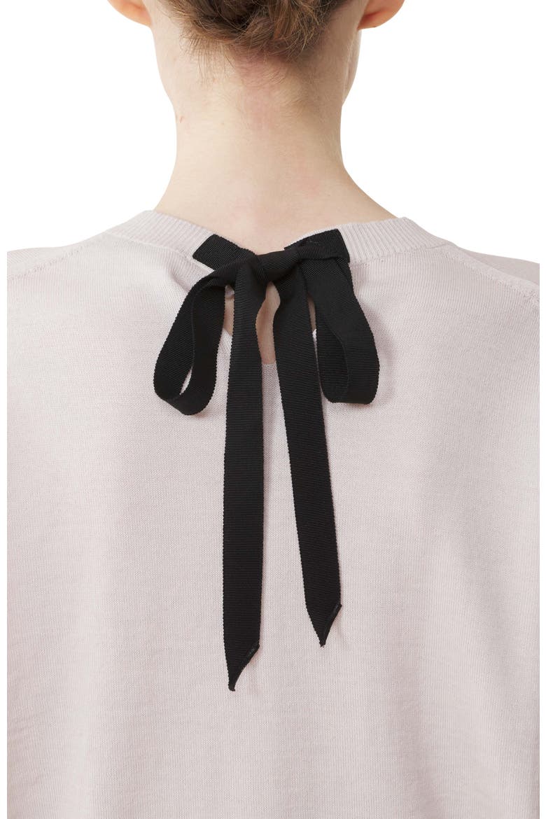 V-Neck Merino Sweater With Grosgrain Detail, Alternate, color, White