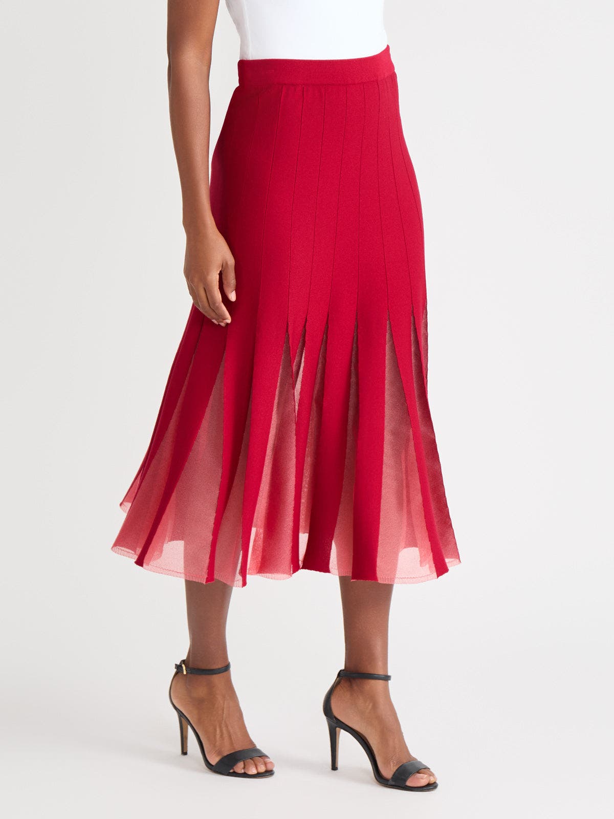 A-Line Sheer Panel Soft Knit Maxi Skirt - image 2