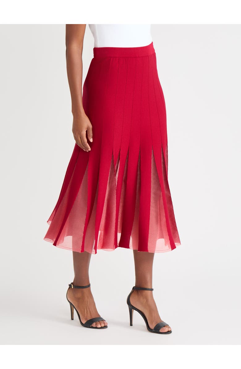 Misook A-Line Sheer Panel Soft Knit Maxi Skirt, Alternate, color, Scarlet Red