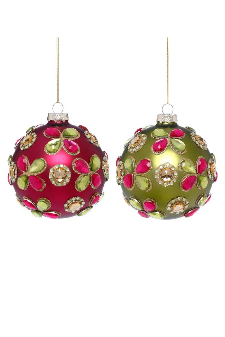 Jeweled Flower Ball Ornament, Box of 6, Main, color, Fuschia