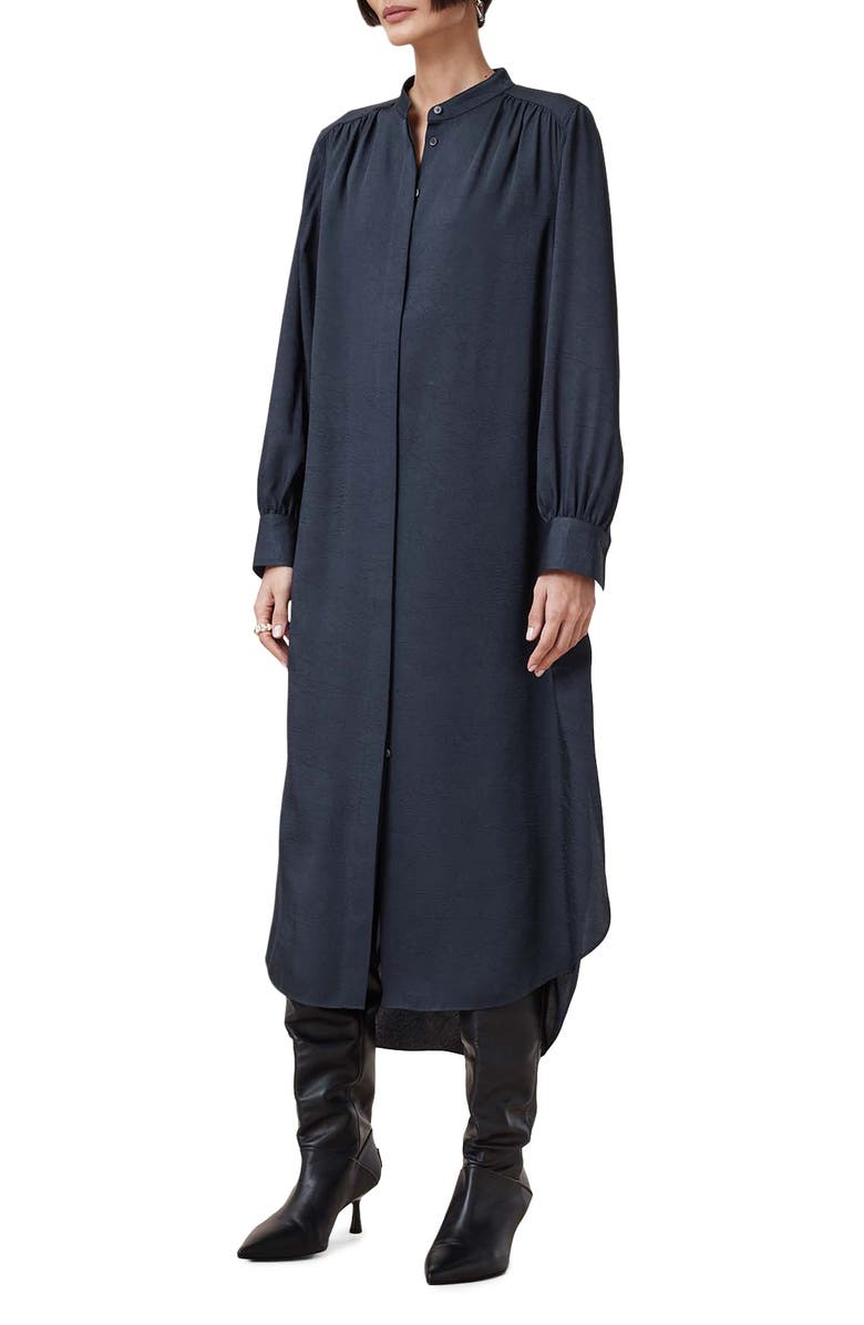 AllSaints Aggie Long Sleeve Textured Woven Midi Shirtdress, Main, color, 