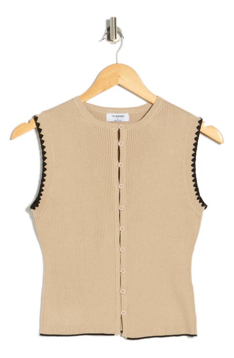 Contrast Stitch Knit Button Front Top