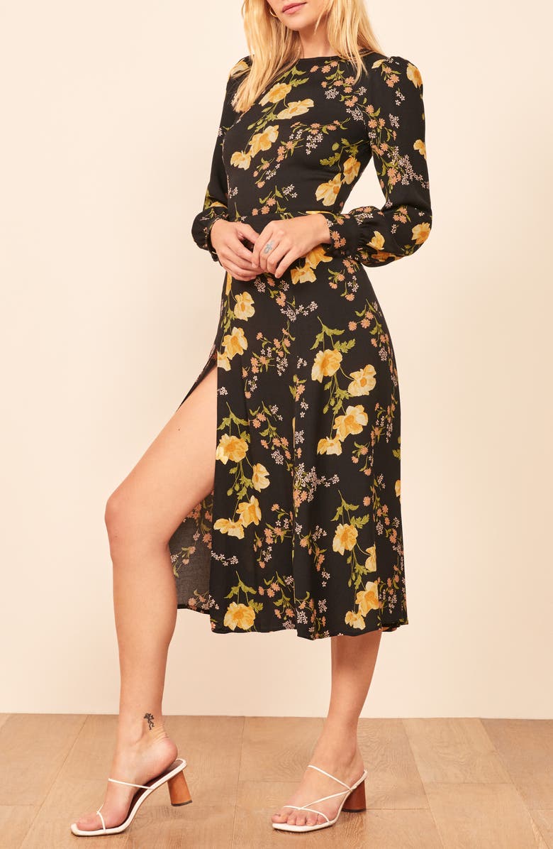 Reformation Creed Print Long Sleeve Midi Dress, Alternate, color, 