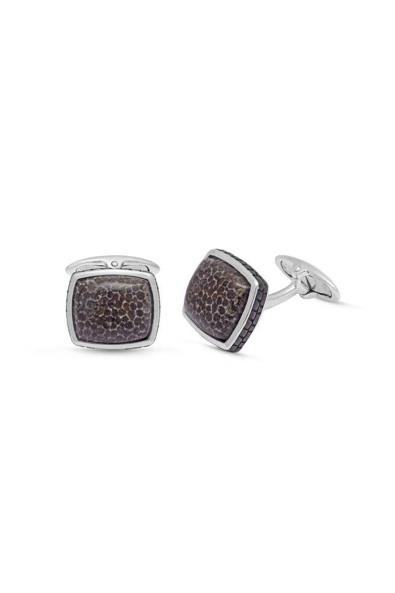Fossil Agate Sterling Silver Men Cufflinks, Alternate, color, Silver
