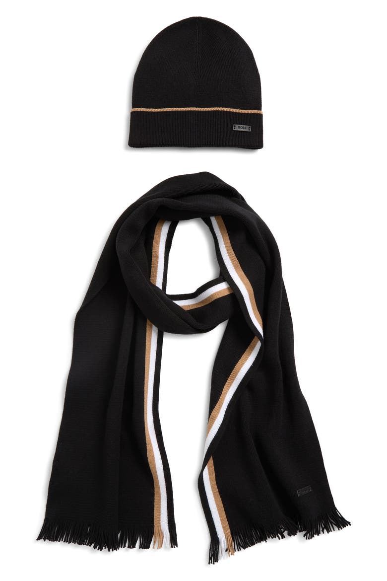 Henzo Beanie & Scarf Set, Main, color, BLACK