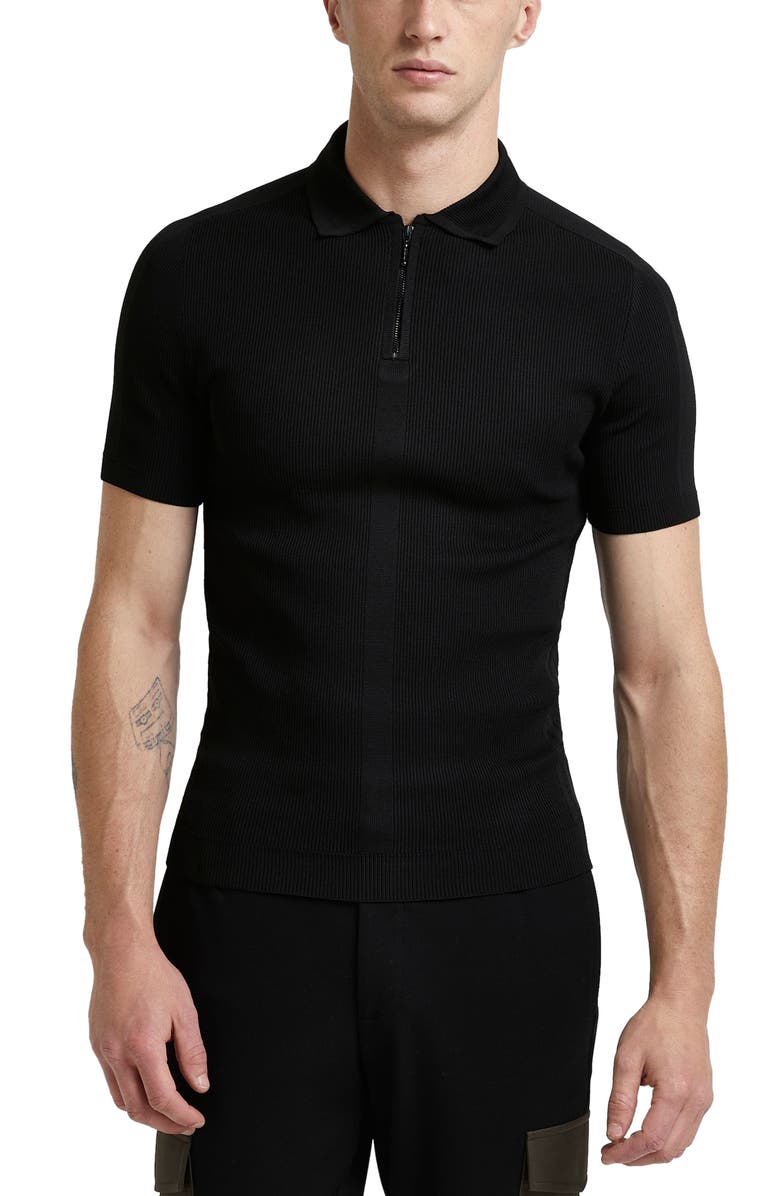 River Island Ribbed Quarter Zip Polo, Main, color,