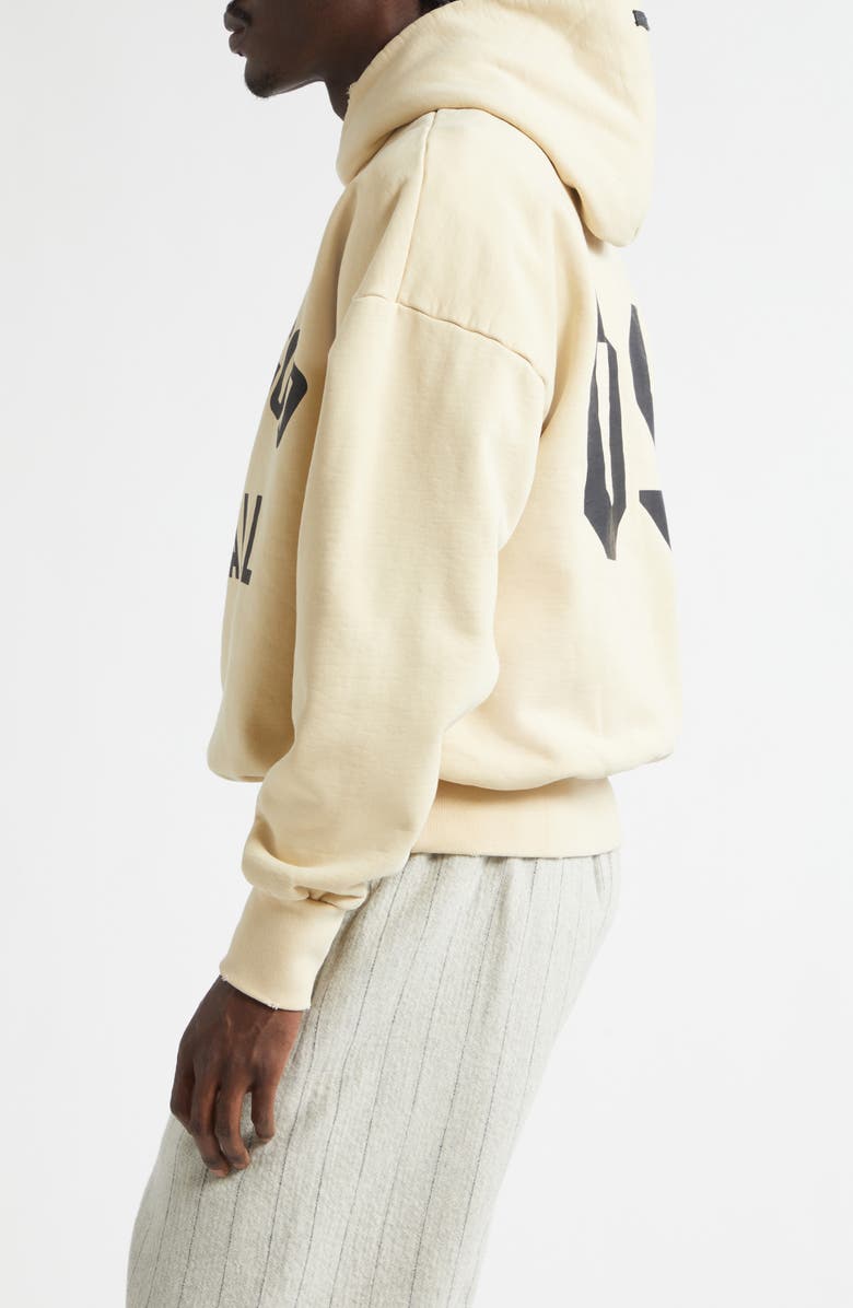 Fear of God Classic Fit '09 Cotton Fleece Logo Graphic Hoodie, Alternate, color, Dirty Ivory