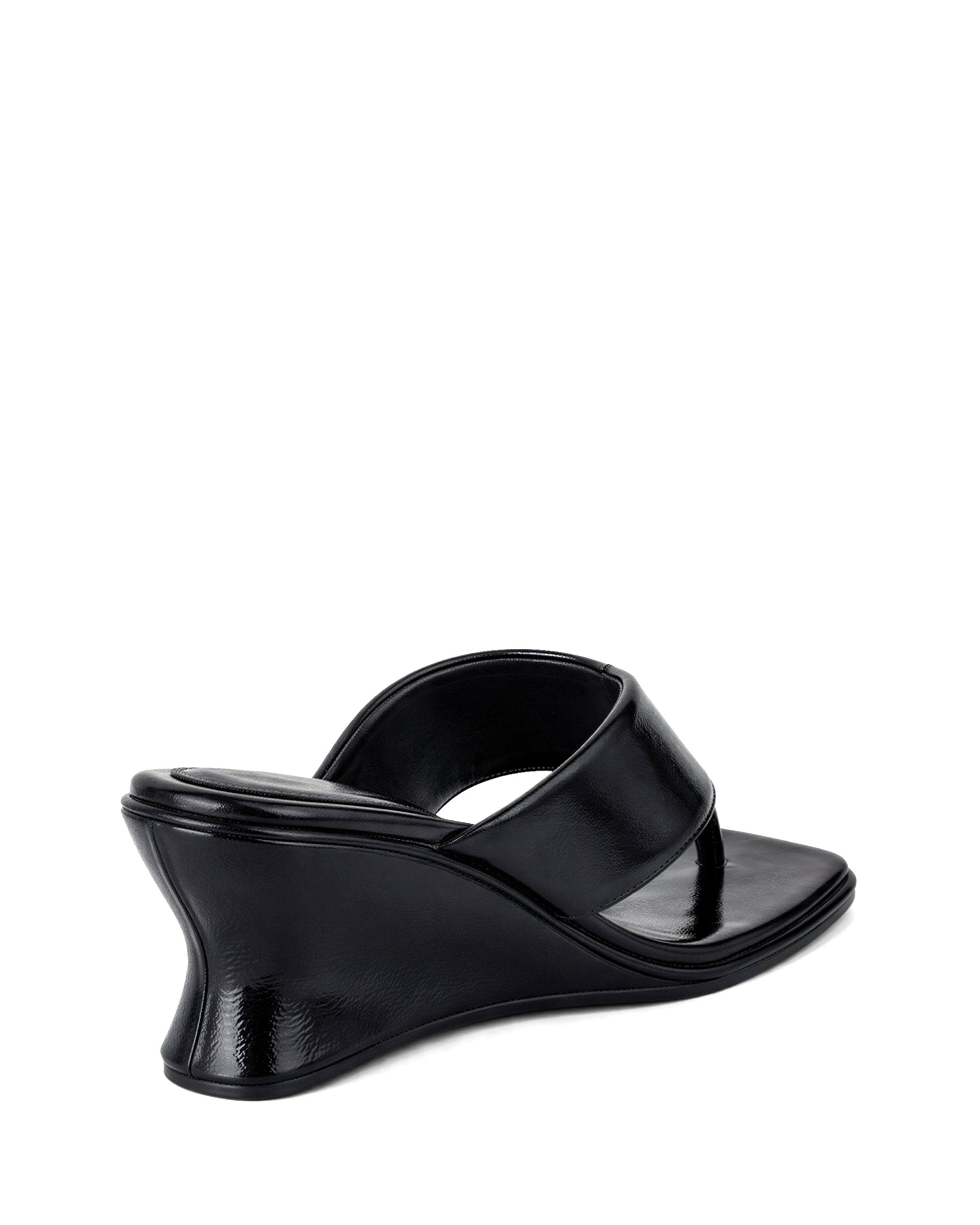 Therapy Australia LENNOX Square Toe Wedge Thong Heel, Alternate, color, Black Crinkled Patent Pu